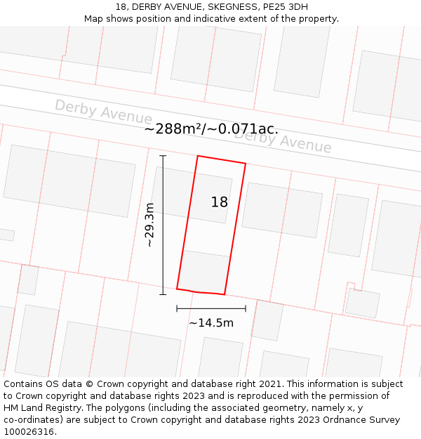18, DERBY AVENUE, SKEGNESS, PE25 3DH: Plot and title map