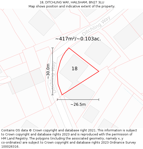 18, DITCHLING WAY, HAILSHAM, BN27 3LU: Plot and title map