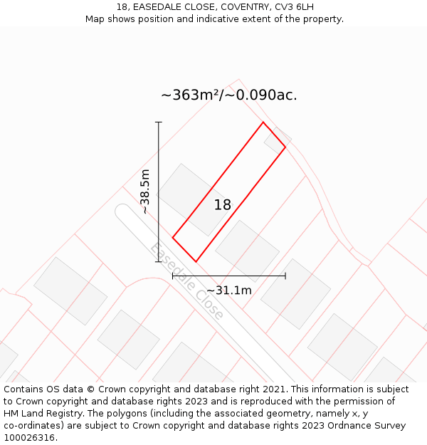 18, EASEDALE CLOSE, COVENTRY, CV3 6LH: Plot and title map