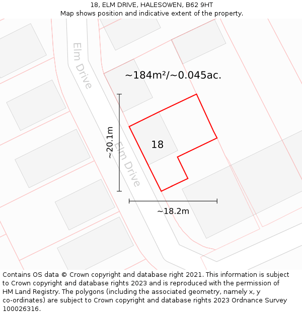 18, ELM DRIVE, HALESOWEN, B62 9HT: Plot and title map