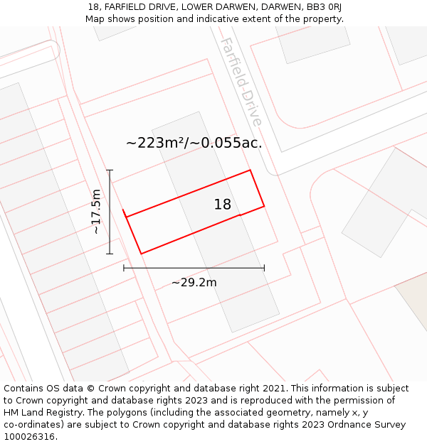 18, FARFIELD DRIVE, LOWER DARWEN, DARWEN, BB3 0RJ: Plot and title map
