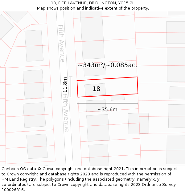 18, FIFTH AVENUE, BRIDLINGTON, YO15 2LJ: Plot and title map