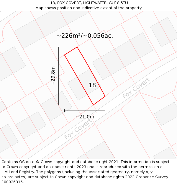 18, FOX COVERT, LIGHTWATER, GU18 5TU: Plot and title map