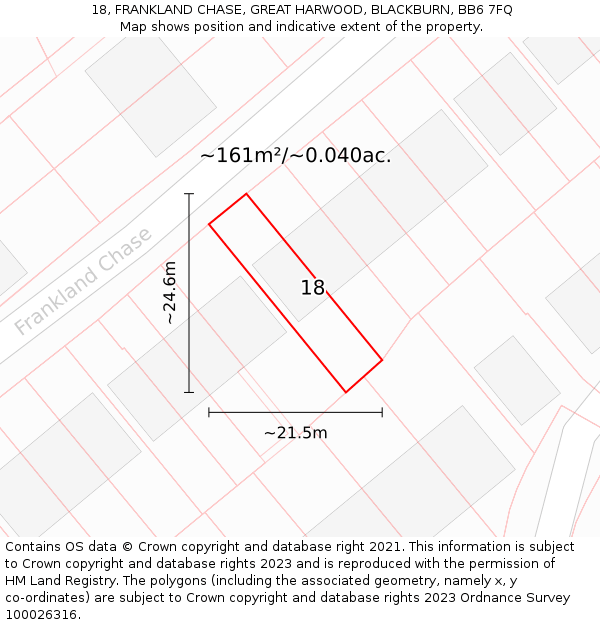 18, FRANKLAND CHASE, GREAT HARWOOD, BLACKBURN, BB6 7FQ: Plot and title map