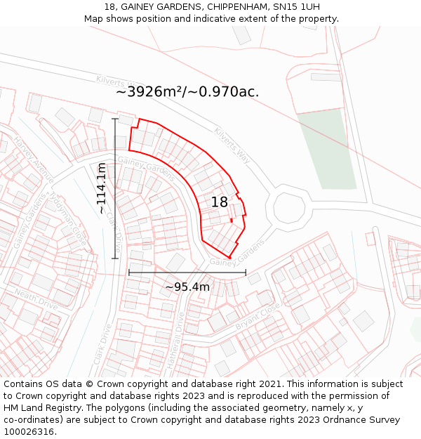 18, GAINEY GARDENS, CHIPPENHAM, SN15 1UH: Plot and title map