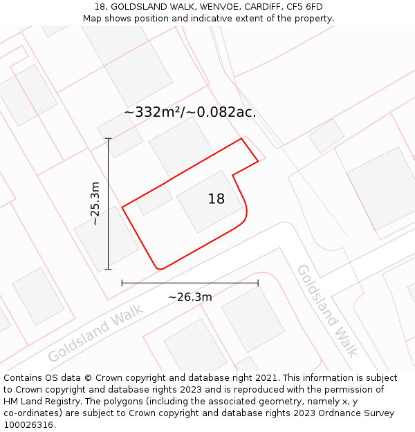18, GOLDSLAND WALK, WENVOE, CARDIFF, CF5 6FD: Plot and title map