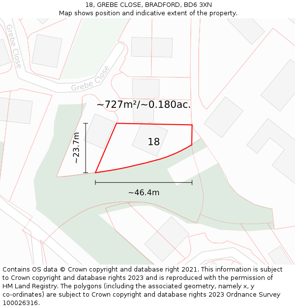 18, GREBE CLOSE, BRADFORD, BD6 3XN: Plot and title map