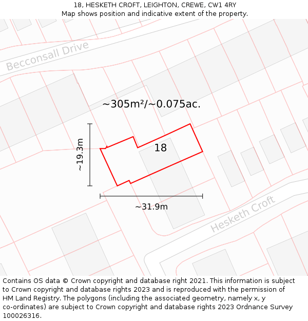 18, HESKETH CROFT, LEIGHTON, CREWE, CW1 4RY: Plot and title map
