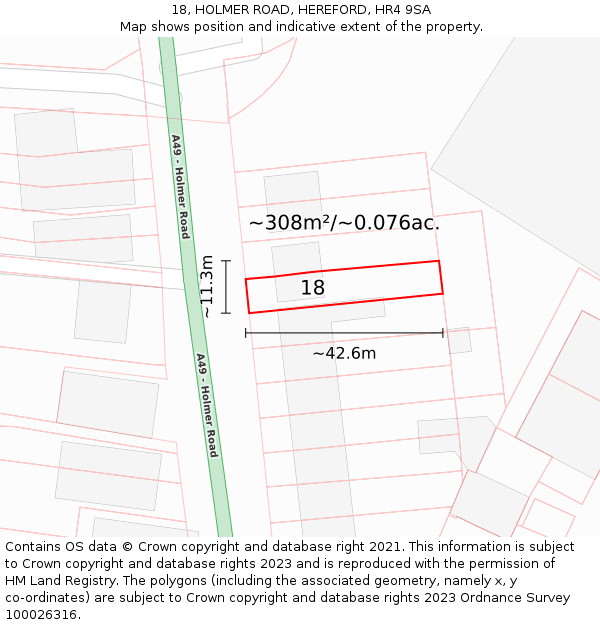 18, HOLMER ROAD, HEREFORD, HR4 9SA: Plot and title map