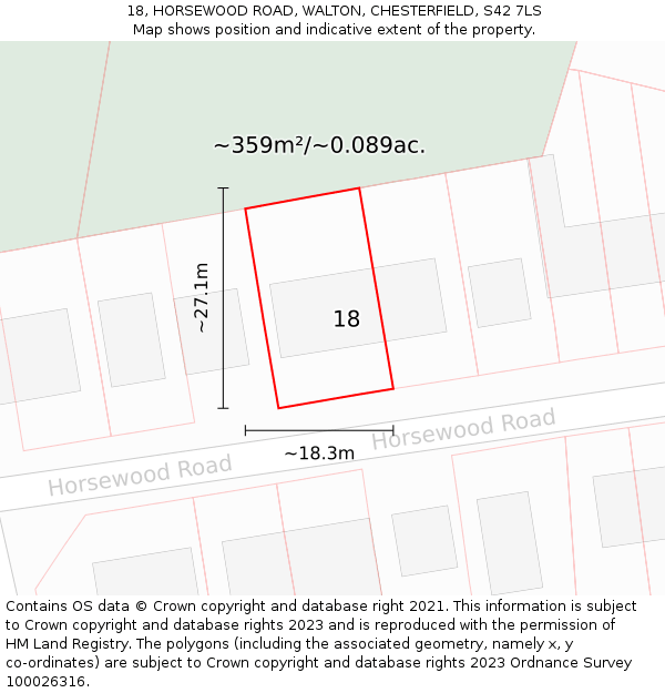 18, HORSEWOOD ROAD, WALTON, CHESTERFIELD, S42 7LS: Plot and title map
