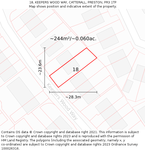 18, KEEPERS WOOD WAY, CATTERALL, PRESTON, PR3 1TP: Plot and title map