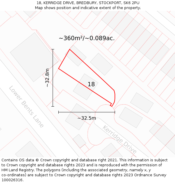 18, KERRIDGE DRIVE, BREDBURY, STOCKPORT, SK6 2PU: Plot and title map
