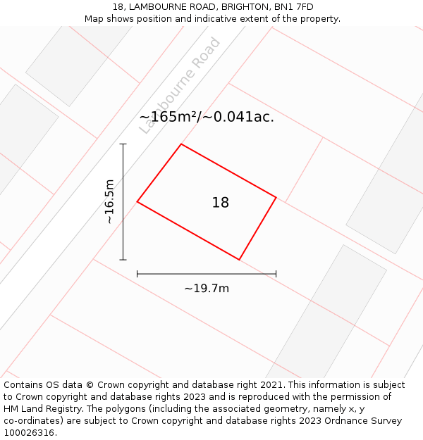 18, LAMBOURNE ROAD, BRIGHTON, BN1 7FD: Plot and title map