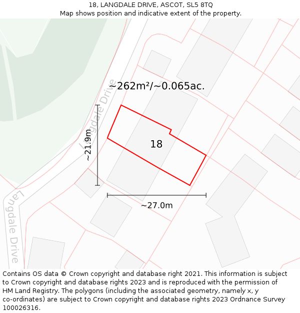 18, LANGDALE DRIVE, ASCOT, SL5 8TQ: Plot and title map