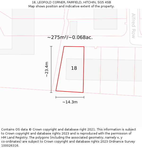 18, LEOPOLD CORNER, FAIRFIELD, HITCHIN, SG5 4SB: Plot and title map