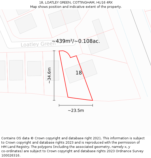 18, LOATLEY GREEN, COTTINGHAM, HU16 4RX: Plot and title map