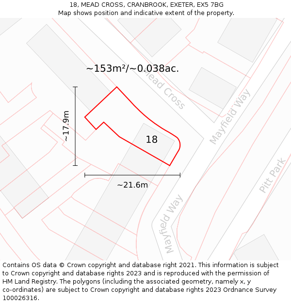 18, MEAD CROSS, CRANBROOK, EXETER, EX5 7BG: Plot and title map
