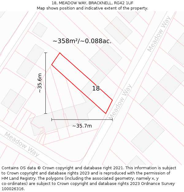 18, MEADOW WAY, BRACKNELL, RG42 1UF: Plot and title map