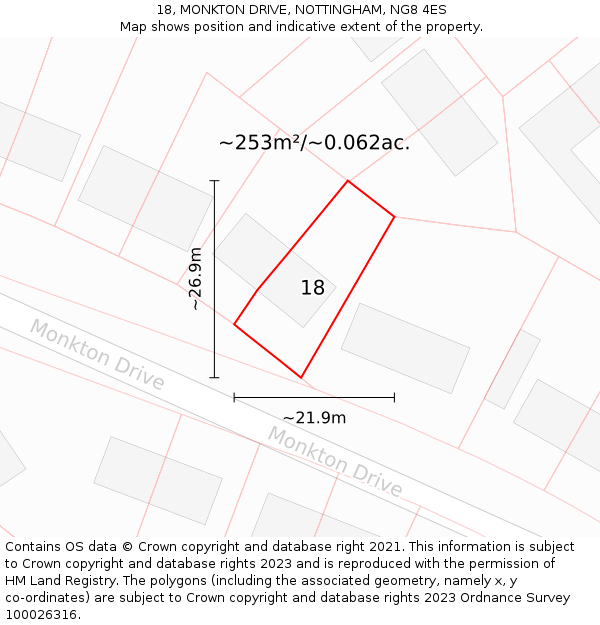 18, MONKTON DRIVE, NOTTINGHAM, NG8 4ES: Plot and title map