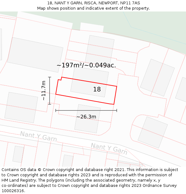 18, NANT Y GARN, RISCA, NEWPORT, NP11 7AS: Plot and title map