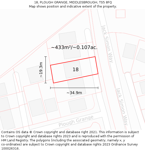 18, PLOUGH GRANGE, MIDDLESBROUGH, TS5 8FQ: Plot and title map