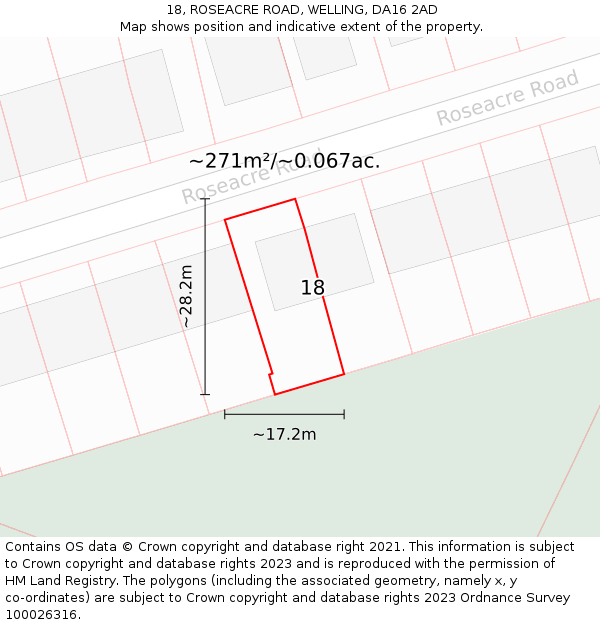 18, ROSEACRE ROAD, WELLING, DA16 2AD: Plot and title map