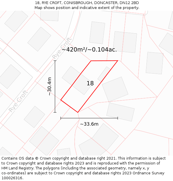 18, RYE CROFT, CONISBROUGH, DONCASTER, DN12 2BD: Plot and title map