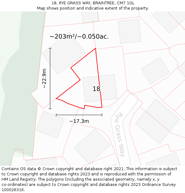 18, RYE GRASS WAY, BRAINTREE, CM7 1GL: Plot and title map