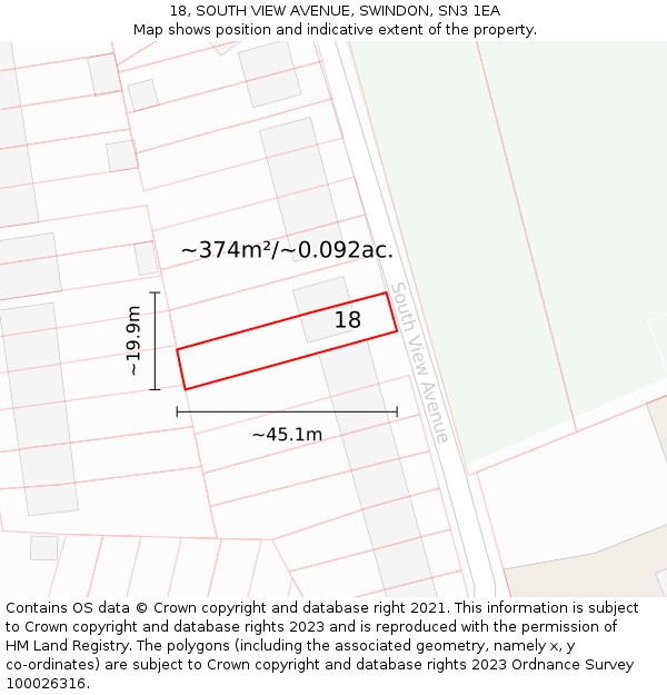 18, SOUTH VIEW AVENUE, SWINDON, SN3 1EA: Plot and title map