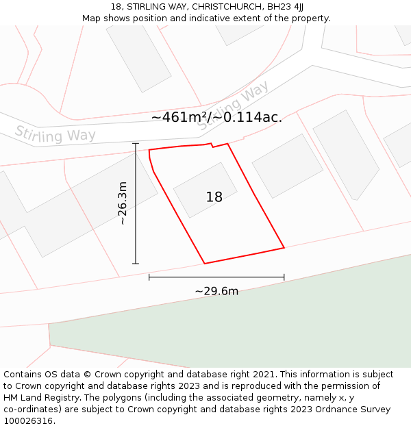 18, STIRLING WAY, CHRISTCHURCH, BH23 4JJ: Plot and title map