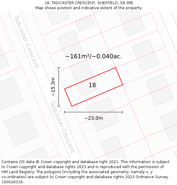18, TADCASTER CRESCENT, SHEFFIELD, S8 0RE: Plot and title map