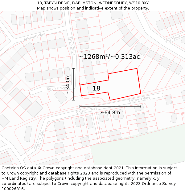 18, TARYN DRIVE, DARLASTON, WEDNESBURY, WS10 8XY: Plot and title map