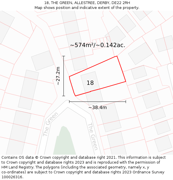 18, THE GREEN, ALLESTREE, DERBY, DE22 2RH: Plot and title map