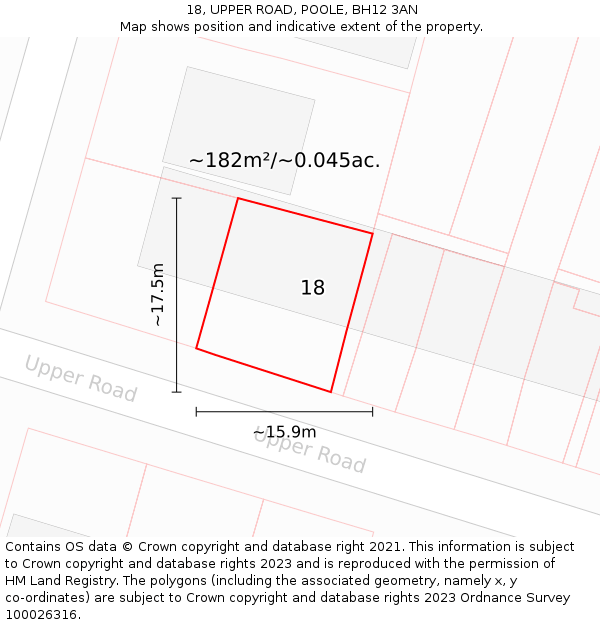 18, UPPER ROAD, POOLE, BH12 3AN: Plot and title map