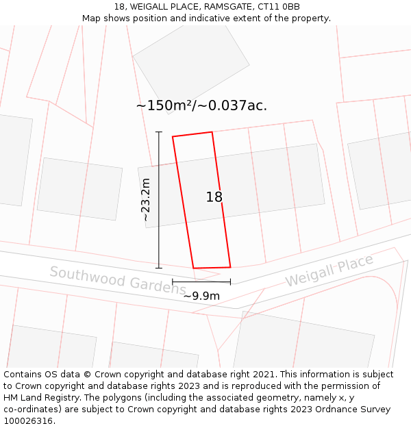 18, WEIGALL PLACE, RAMSGATE, CT11 0BB: Plot and title map