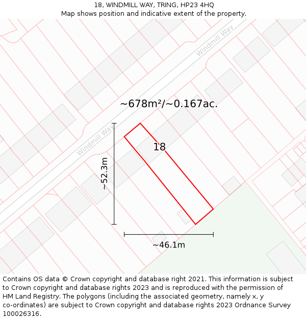 18, WINDMILL WAY, TRING, HP23 4HQ: Plot and title map