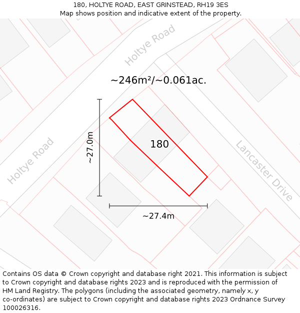 180, HOLTYE ROAD, EAST GRINSTEAD, RH19 3ES: Plot and title map