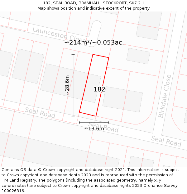 182, SEAL ROAD, BRAMHALL, STOCKPORT, SK7 2LL: Plot and title map