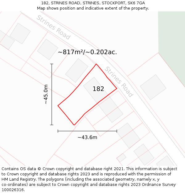 182, STRINES ROAD, STRINES, STOCKPORT, SK6 7GA: Plot and title map