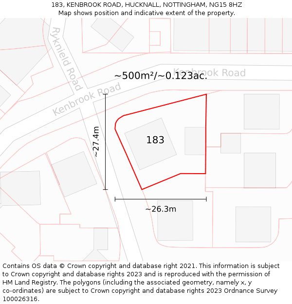 183, KENBROOK ROAD, HUCKNALL, NOTTINGHAM, NG15 8HZ: Plot and title map
