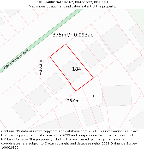 184, HARROGATE ROAD, BRADFORD, BD2 3RH: Plot and title map