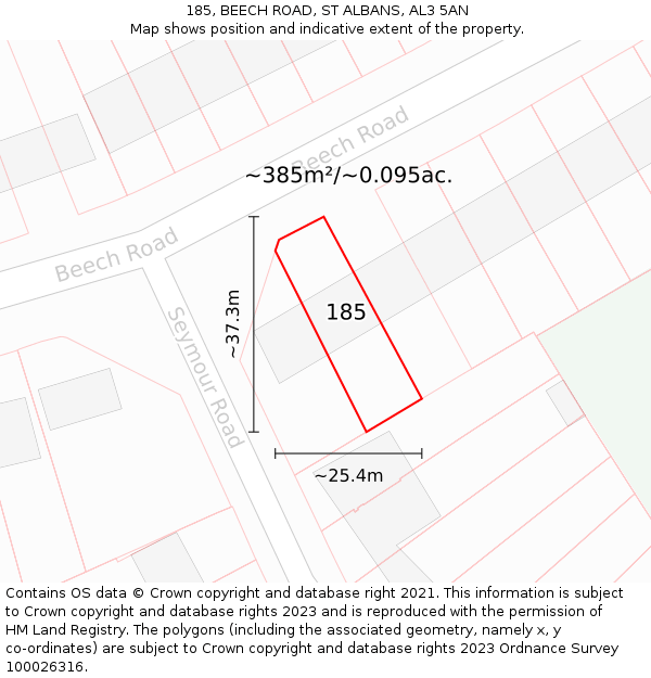 185, BEECH ROAD, ST ALBANS, AL3 5AN: Plot and title map