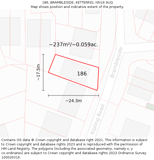 186, BRAMBLESIDE, KETTERING, NN16 9UQ: Plot and title map