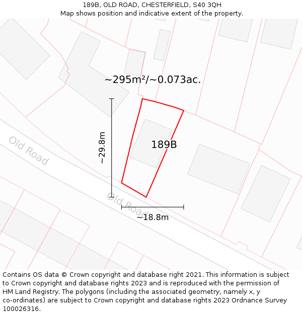 189B, OLD ROAD, CHESTERFIELD, S40 3QH: Plot and title map