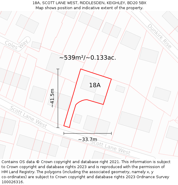 18A, SCOTT LANE WEST, RIDDLESDEN, KEIGHLEY, BD20 5BX: Plot and title map