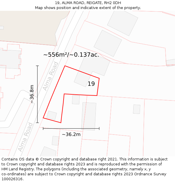 19, ALMA ROAD, REIGATE, RH2 0DH: Plot and title map