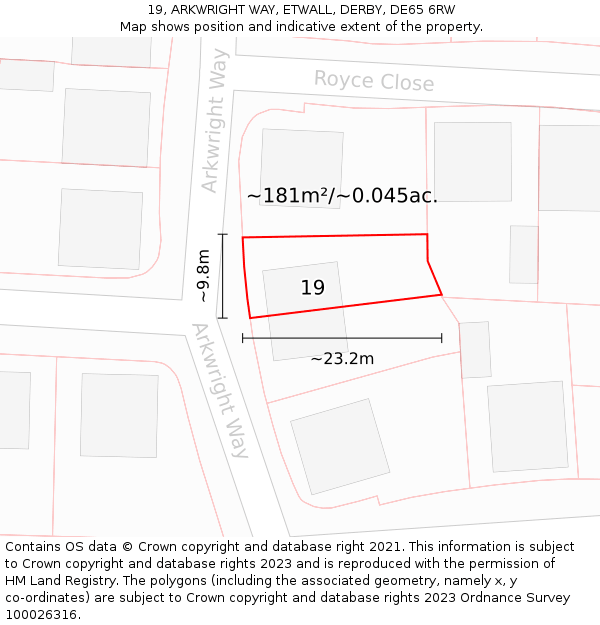 19, ARKWRIGHT WAY, ETWALL, DERBY, DE65 6RW: Plot and title map