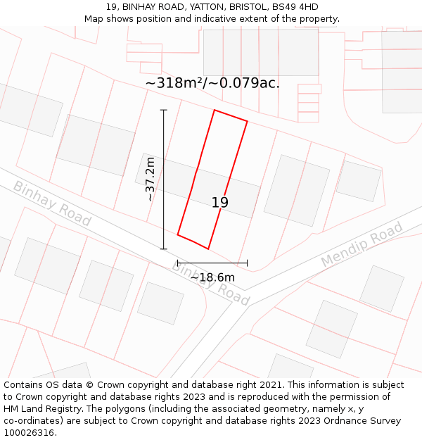 19, BINHAY ROAD, YATTON, BRISTOL, BS49 4HD: Plot and title map