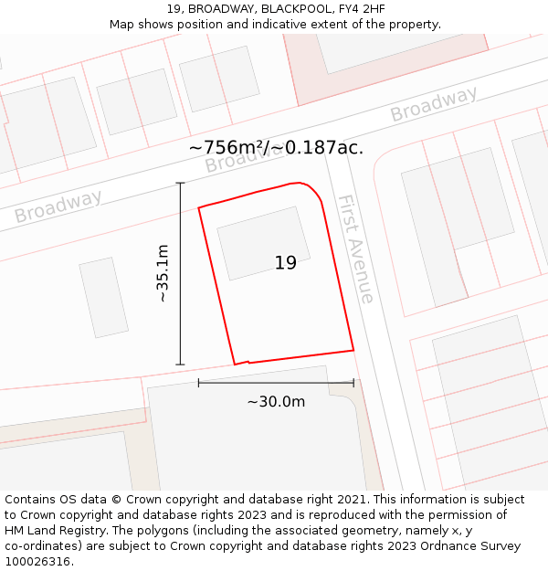 19, BROADWAY, BLACKPOOL, FY4 2HF: Plot and title map