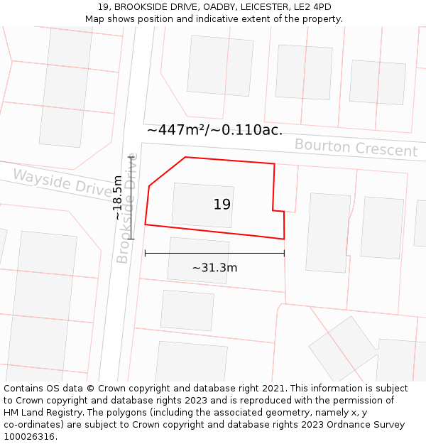 19, BROOKSIDE DRIVE, OADBY, LEICESTER, LE2 4PD: Plot and title map
